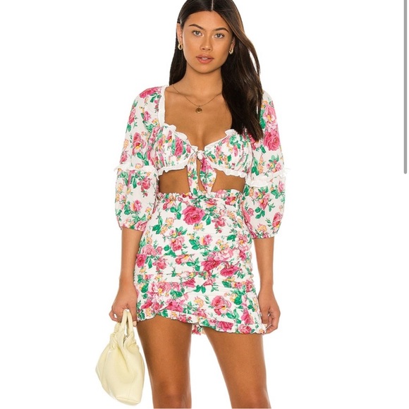 For Love And Lemons Dresses & Skirts - (Set) For Love and Lemons 🍋 Becca floral Tie Crop & Skirt